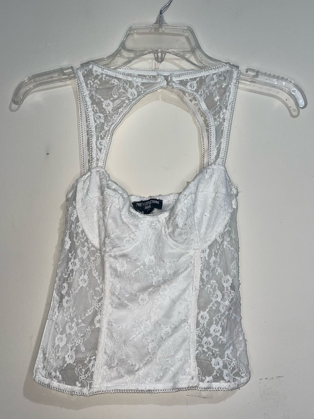 Pretty Little Thing Shape White Lace Corset Latch Neck 2 Side Zip Top